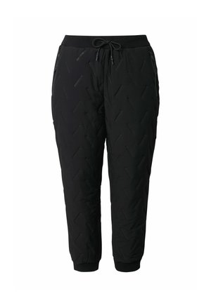 Pantaloni jogger neri trapuntati con un motivo geometrico testurizzato, vita elastica con coulisse e tasche laterali con zip.