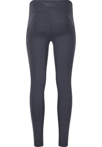 Leggings blu navy con vita alta, realizzati in materiale elastico. Presentano gambe affusolate e dettagli di cucitura minimali.