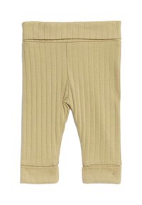 Leggings a coste di colore beige chiaro con cintura elastica e orli a maniche, realizzati in morbido cotone per comfort e facilità di movimento.