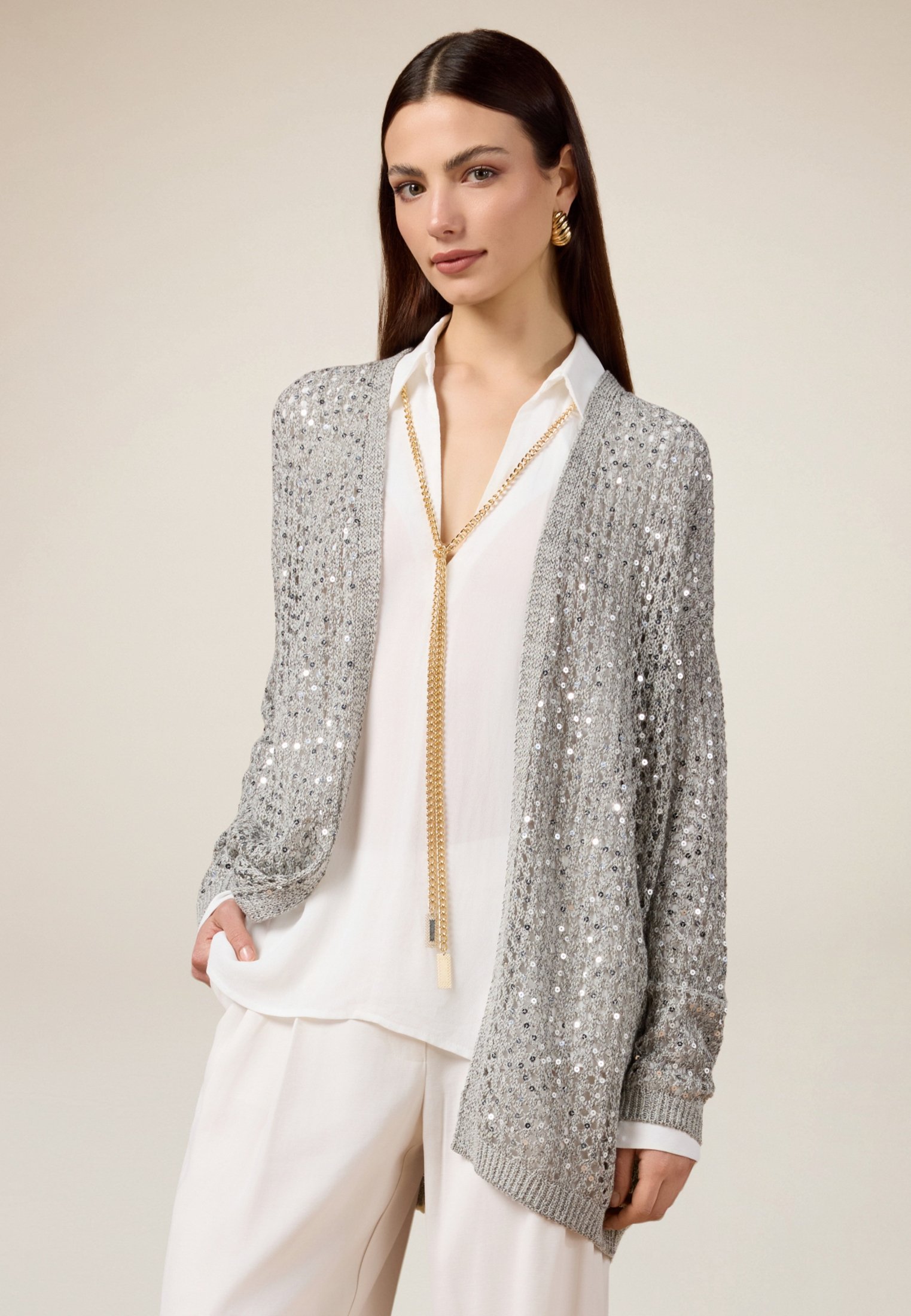 Oltre TRAFORATO CON PAILLETTES Cardigan grigio