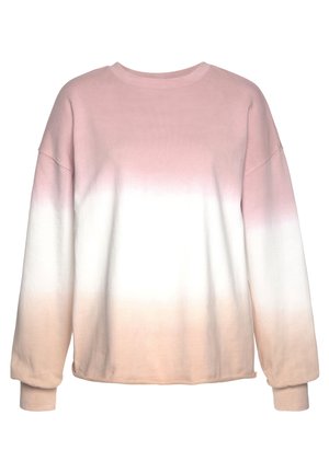 Sweat-shirt à manches longues avec un dégradé s’estompant du rose clair en haut au blanc au milieu puis pêche en bas.