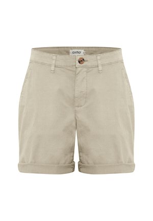 Beige bomuldsshorts med oprevet kant, med en frontknaplukning og syede lommer. Glat tekstur med minimal dekoration.