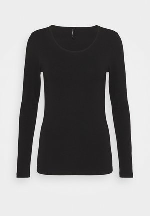 Long-sleeve black top with a scoop neckline, made of soft fabric. Features a slim fit and clean lines without any patterns or accents.