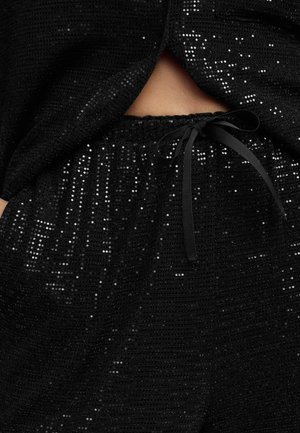 SEQUIN WIDE LEG - Trousers - black