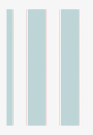 Vertikale Streifen in Hellblau und Weiß, getrennt durch dünne rosa Linien, die ein sanftes Pastellmuster erzeugen.