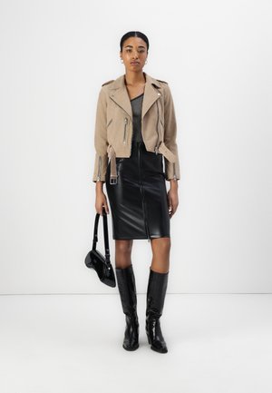 BALFERN BIKER - Leather jacket - taupe