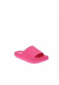 Chancla rosa con parte superior texturizada, punta abierta y suela plana. Fabricada en material sintético, cuenta con un diseño sencillo y un acabado suave.