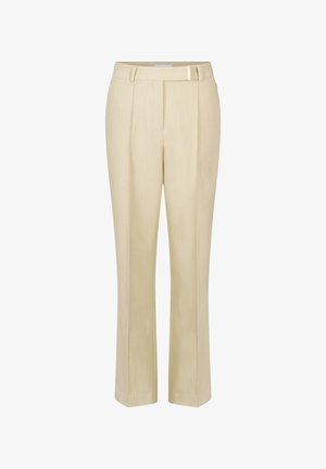 Beige pantalon met een rechte pasvorm, flat front, zijzakken en een rechte pijpdesign. Gemaakt van textiel met een subtiele glans.