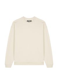 Felpa beige chiaro con maniche lunghe, scollo rotondo e orlo a coste. Realizzata in tessuto morbido; design minimalista, senza motivi o dettagli.