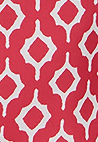 Tessuto rosso con un motivo a diamante ripetitivo contornato di bianco, con una texture liscia e una finitura opaca.