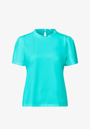 Street One, ROUND-NECK T-SHIRT WITH RUFFLE DETAILS, mleczny