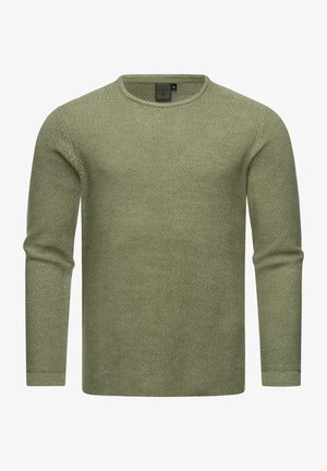 Maglione verde a maglia con scollatura tonda, maniche lunghe e tessuto testurizzato. Presenta polsini e orlo a coste con vestibilità regolare.