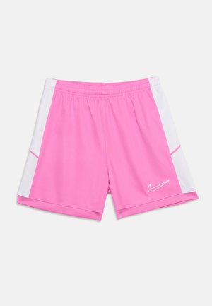 Short de sport rose avec panneaux latéraux blancs et logo Nike blanc sur la jambe droite devant, taille élastique et bordure en mesh à l'ourlet.