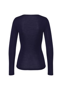 Långärmad, figursydd topp i marinblått, tillverkad av ett strukturerat stickat material, med rundad halsringning och släta sömmar.