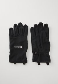 Mănuși negre din fleece cu partea din spate texturată și zone de prindere netede. Au un patch cu logo și curele pentru încheietura ajustabile pentru o potrivire sigură.