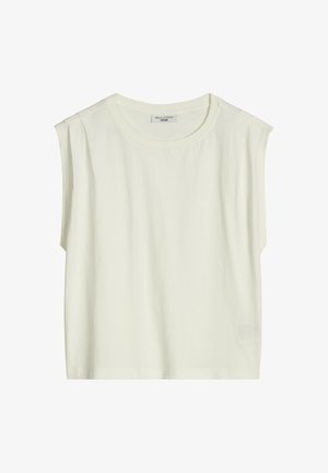 Mouwloos wit katoenen topje met een ronde hals en licht gevoerde schouders, met label Marc O'Polo Denim.