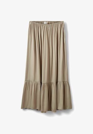 Gonna lunga beige con vita elasticizzata e dettaglio arricciato vicino all'orlo, realizzata in tessuto leggero e fluido.