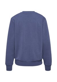 Felpa girocollo di colore blu scuro, realizzata in tessuto morbido. Presenta maniche lunghe, polsini a costine e una schiena semplice senza grafiche o dettagli.