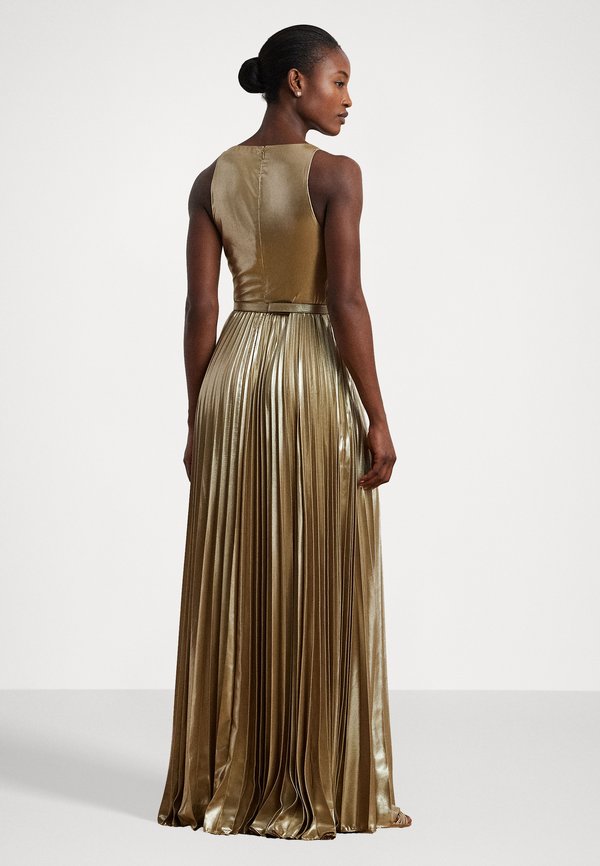JARIETA BELTED METALLIC CHIFFON SURPLICE GOWN - Occasion wear - gold foil2