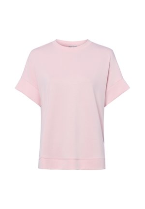 Lichtroze T-shirt met korte mouwen, losse pasvorm, omgeslagen manchetten en een ronde halslijn.