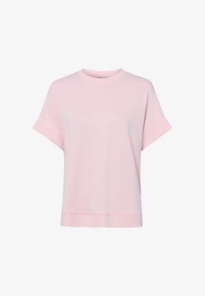 Lichtroze T-shirt met korte mouwen, losse pasvorm, omgeslagen manchetten en een ronde halslijn.