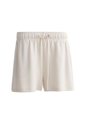 Shorts couleur crème en matériau doux, dotés d'une taille élastique avec cordon de serrage et d'un design d'ourlet basique.