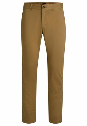 Bruine katoenen chino's met een rechte pijpdesign, voorzien van een knoopsluiting, riemlussen en zijzakken voor functionaliteit.