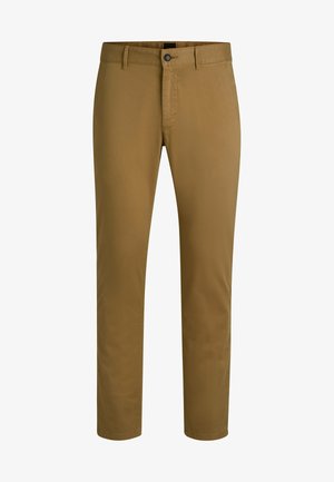 Bruine katoenen chino's met een rechte pijpdesign, voorzien van een knoopsluiting, riemlussen en zijzakken voor functionaliteit.