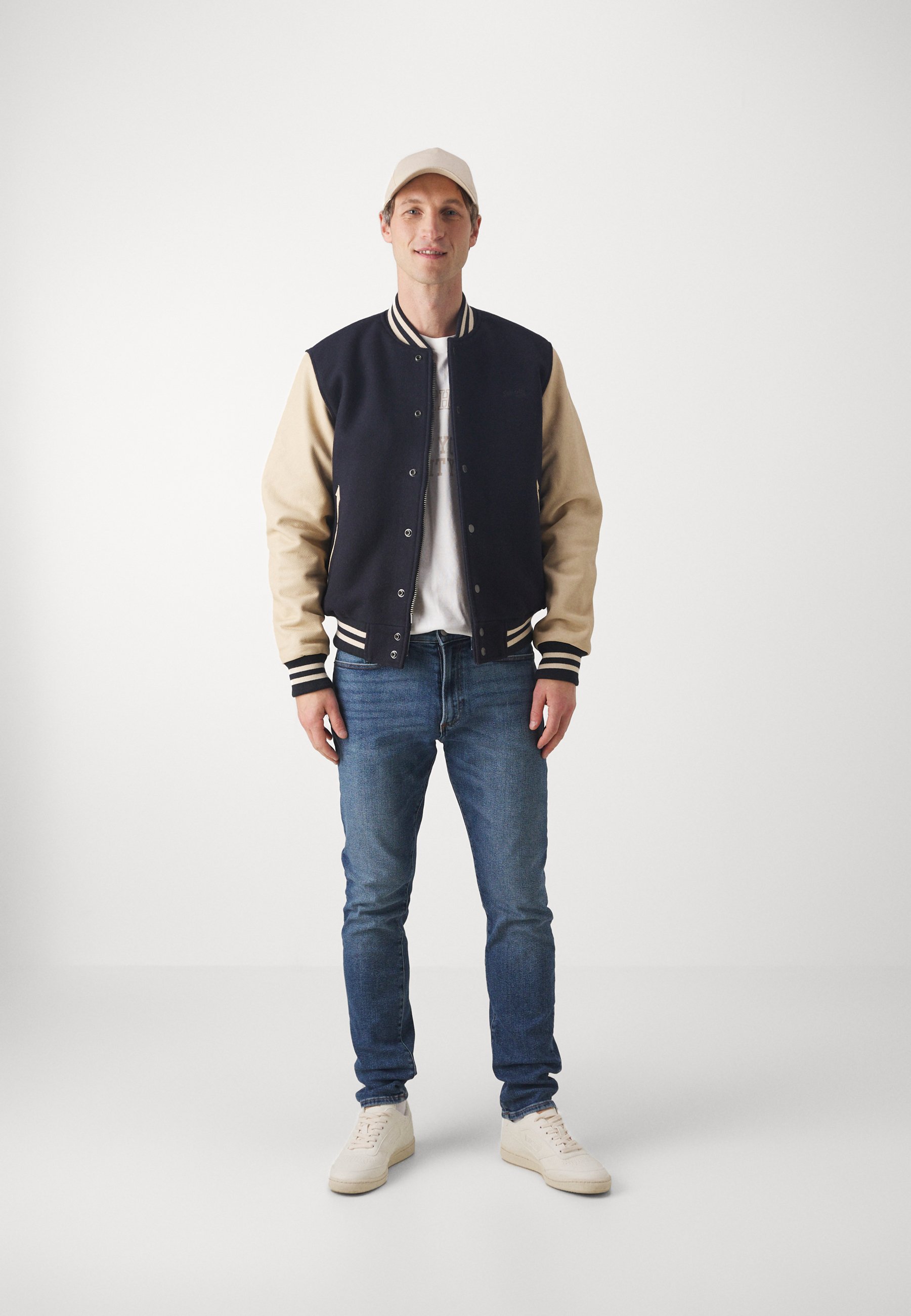 Schott Leather jacket - navy/beige/blue - Zalando.co.uk