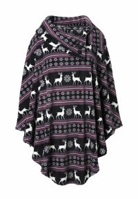 Ulla Popken NORDIC PRINT STRETCH PLUSH LOUNGE PONCHO - Župan - black