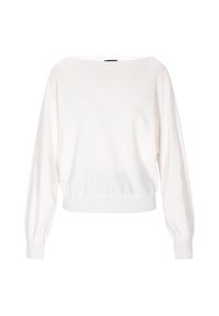Witte pullover met een losse pasvorm, wijde ronde hals en lange mouwen. Gebreide stof met een geribde zoom en boorden. Zachte textuur.
