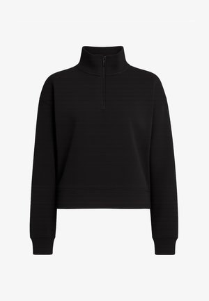 Sort cropped pullover med høj krave og halv lynlås. Fremstillet af glat stof, med lange ærmer og ribstrikkede manchetter.