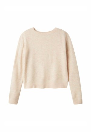 Lyserød, langærmet sweater med rund halsudskæring. Blød tekstur og ribstrikket kant med en let cropped pasform. Ingen synligt hardware.