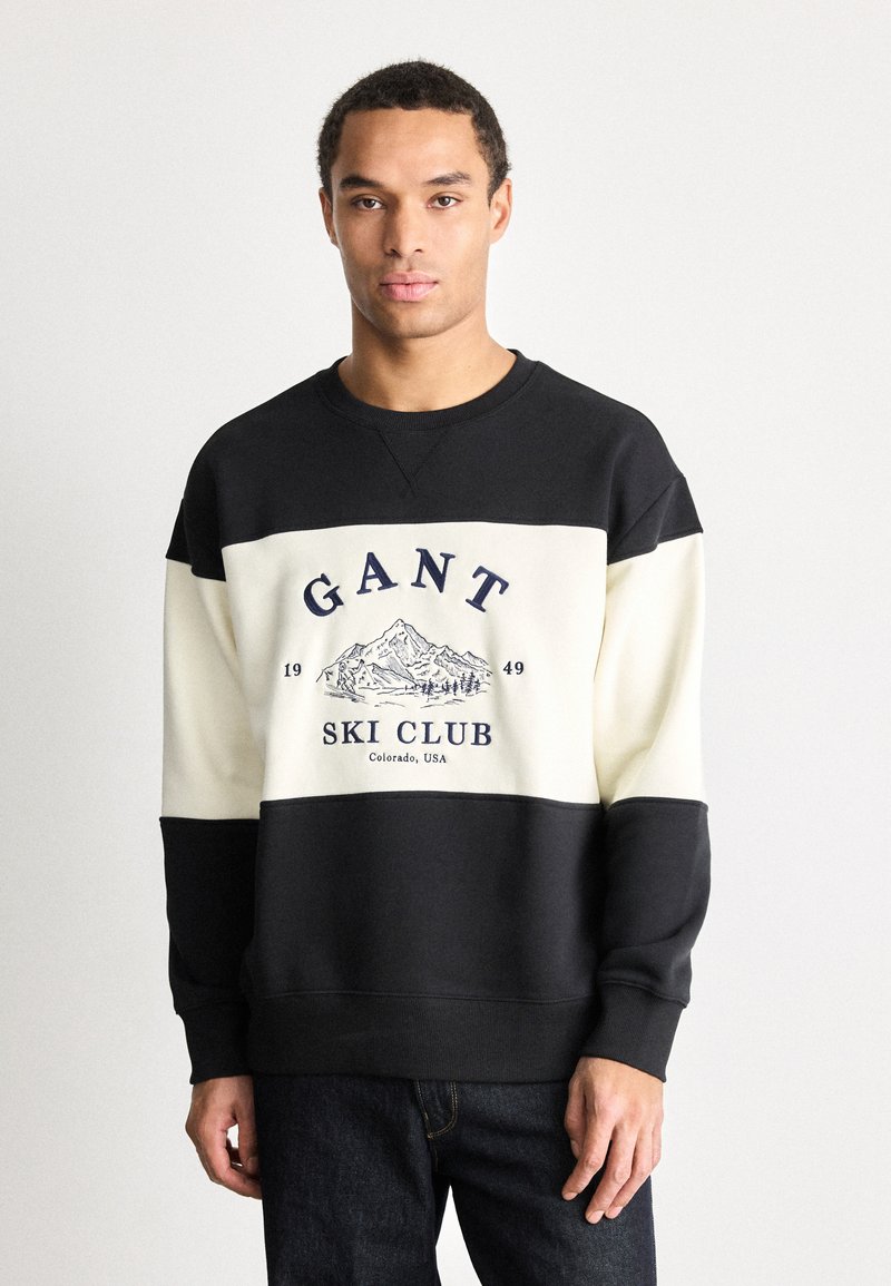 GANT BLOCKED EMBROIDERED - Mikina - black/off-white