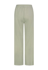Hellgrüne, lässige Hose mit elastischem Bund. Sie hat eine glatte Textur und ein gerades Bein, was für einen bequemen Look sorgt.