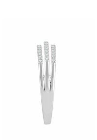 Hõbedane juuksenõel, mis on kahvli kujuline ja millel on kolm haru, kaunistatud väikeste läbipaistvate strassidega mööda servi. Sile viimistlus.