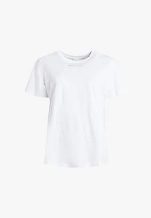 Bela bombažna majica s kratkimi rokavi in okroglo izrezano ovratnikom. Na sredini spredaj je v majhnem, minimalističnem tisku napis "rethink studios".