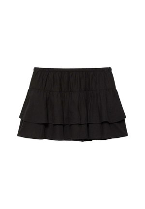 PULL&BEAR, RUFFLED MINI SKIRT - MINI SKIRT - Jupe trapèze - black