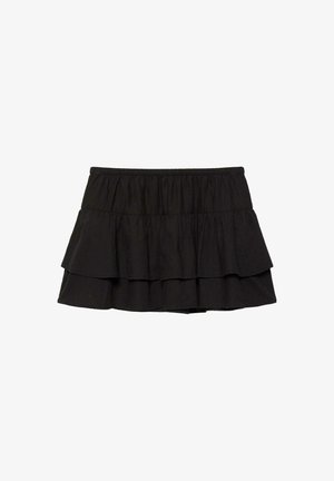 PULL&BEAR, RUFFLED MINI SKIRT - MINI SKIRT - A-vonalú szoknya - black