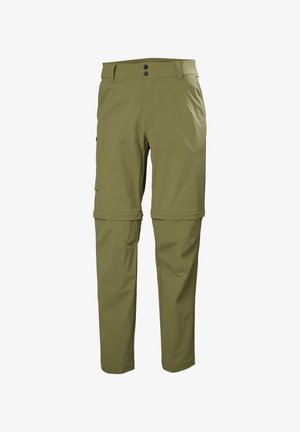 Olivengrüne, leichte Zipp-off-Hosen mit geradem Bein, zwei Fronttaschen und einer seitlichen Cargotasche. Aus synthetischem Material.