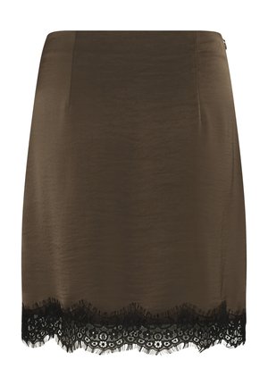 Kaffe, KAJANE - Pencil skirt - seal brown black lace