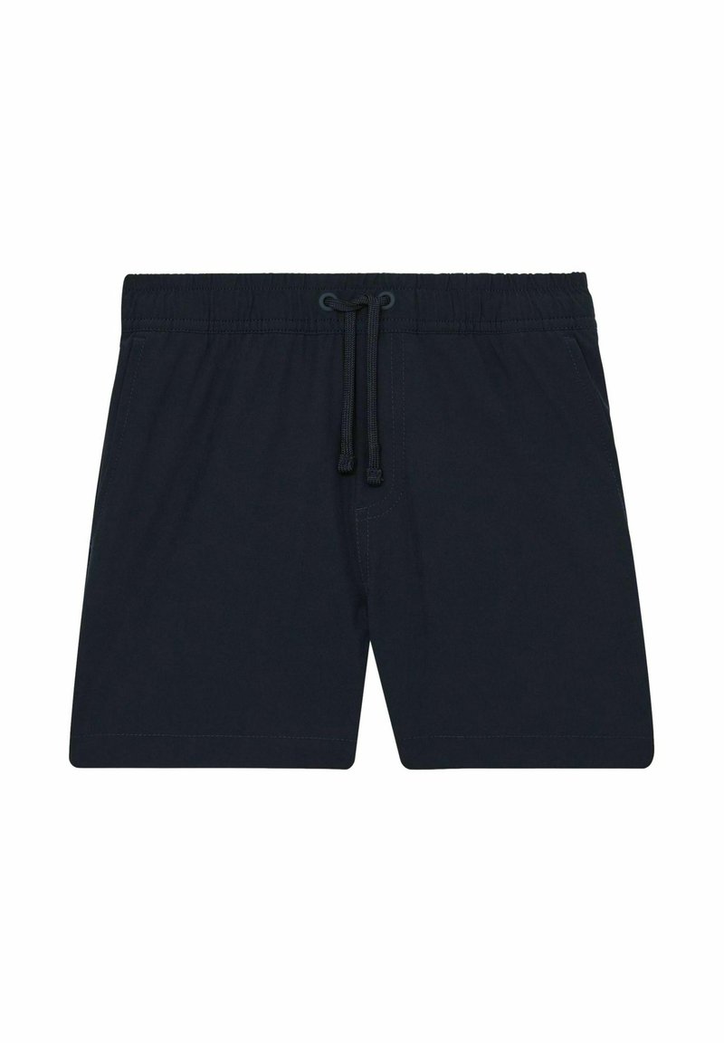 Costume da bagno blu navy realizzato in tessuto leggero, con vita elastica e cordoncino regolabile e tasche laterali.