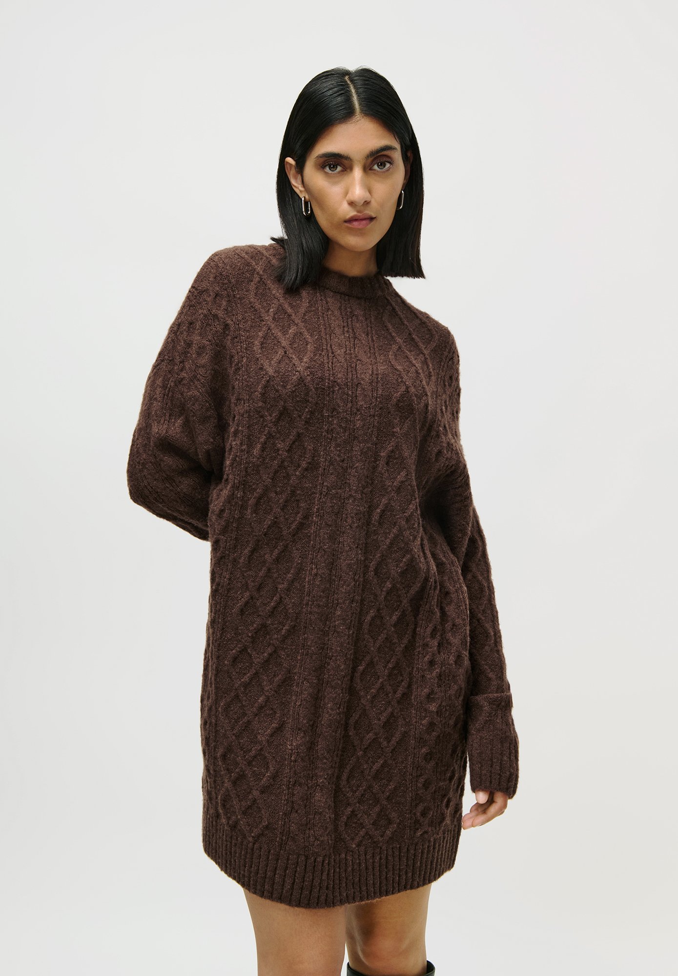 colorblock knit dress Stripe Color Block Zip Short Sleeve Sweater Dress Khaki / M