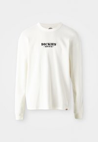 Biała, długorękawowa, prążkowana bluza z logo "DICKIES" w czerni oraz napisem "SINCE '22" poniżej, okrągły dekolt i mankiety ze ściągaczami.