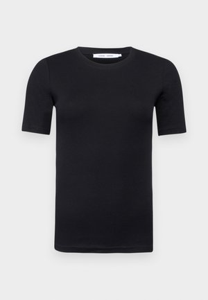 T-shirt nero a maniche corte realizzato in morbido cotone. Presenta un collo a giro e un design semplice e senza cuciture.