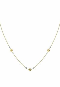 Halskette in Gold- und Silberton mit runden und spiralförmigen Kugelakzenten, feinem Kettendesign und schimmernden, strukturierten Details.