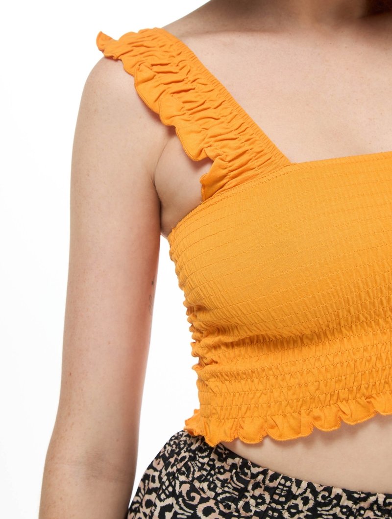Terranova CROP SCOLLO QUADRATO PUNTO SMOCK - Top - arancio/arancione