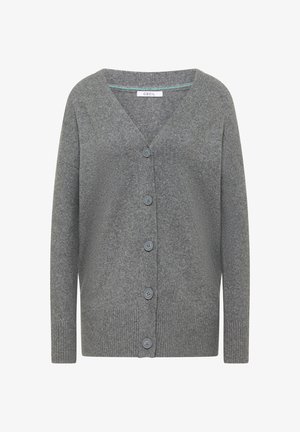 Szary kardigan z dekoltem w serek, prążkowanym dołem i sześcioma guzikami. Charakteryzuje się miękką fakturą i długimi rękawami. Etykieta marki: CECIL.