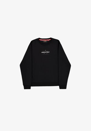 Mustaga pusa, millel on pikad varrukad, ümmargune kaelus ja kootud mansetid. Esipinnal on valge ja halli värviga logo ja embleem. Pehme kangatunne.