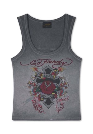 Ed Hardy, WOMENS IN MEMORY OF WHEN I CARED WASHED FITTED VEST TOP - Top - black